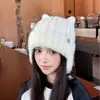 Touca de Lã com Orelhas Fofas para Mulheres, Quente de Inverno, Acolchoada com Lã, Proteção para Orelhas, Chapéu de Lã Fashion para Exterior, Faz o Rosto Parecer Menor
