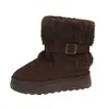 Botas de nieve de suela gruesa transfronterizas para mujer, con ribete de felpa, hebillas metálicas, altura hasta media pantorrilla y forro de polar para abrigar, botas de algodón de invierno al por mayor