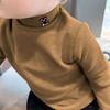 Camisa Base de Veludo Infantil Outono e Inverno Novo Estilo Gola Alta Meio Personagens Estilo Coreano Manga Longa para Meninos e Meninas