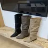 Botas de Caña Alta DAPAI SHOW con Punta Fina y Tacón Grueso para Mujer, Botas de Caballero con Hebilla de Cinturón, Botas de Moda Versátiles, Botas Largas de Primavera y Otoño