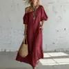 Vestido Largo de Mujer Estilo Vacaciones Transfronterizo Popular en Europa y América 2026 Hombros Descubiertos Mangas Abullonadas de Algodón Nube Holgado Entallado Acampanado