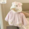 Jaqueta de Inverno com Forro de Fleece para Bebê Menina Recém-nascido Pequeno Super Fofa Adorável Capuz de Coelho Versátil Top Peludo Jaqueta Quente