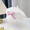 Boina para Niña para Otoño e Invierno, Lindo Moño Bordado, Sombrero de Lana Cálido y a Prueba de Viento, Boina de Tejido para Bebé Niña