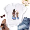 Verão Novo Europeu e Americano Tema Super Mãe Dia das Mães Camiseta Branca de Manga Curta Camiseta Básica Feminina
