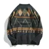 Suéter Vintage de Estilo Japonés para Hombre Primavera y Otoño Color en Contraste Suelto Cuello en V Suéter Tejido Cárdigan Top Casual Chaqueta de Moda para Hombre