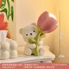 Urso Branco Fofo Tulipa de Resina Luminária de Mesa Quarto Casa Pequenos Enfeites Macios Pequenas Decorações de Presente