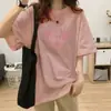Camiseta de Algodón Puro Talla Grande para Mujer, Estilo Nuevo de Manga Corta para Verano, Diseño de Corazón Rosa, Longitud Media, Corte Holgado, Estilo Europeo Camiseta 100kg