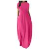 Vestido de una pieza holgado de cuello redondo, manga corta y talla grande, color liso, popular en Amazon para mujeres europeas y americanas.