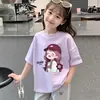2026 Nueva Camiseta de Algodón Puro para Niñas de Manga Corta Ropa de Verano Estilo de Verano Top de Media Manga Camiseta Delgada para Niños Mayores