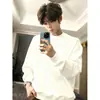 Sudadera Cleanfit para hombre de forro polar gris jaspeado, camiseta de manga larga de peso pesado estilo americano para otoño e invierno, corte regular en los hombros, ideal como capa interior