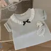 Conjunto Infantil Estilo Coreano 2026 Verano Camiseta de Manga Corta con Adorno de Encaje para Niñas, Pantalones Florales para Bebés, Niños Pequeños y Niños