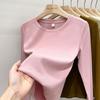 Camiseta de Manga Larga con Cuello Redondo Color Albaricoque para Mujer en Otoño e Invierno Look Adelgazante Top Camiseta Interior Forrada de Polar para Mujer