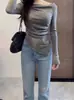 Camiseta Básica Irregular de un Hombro para Mujer en Primavera y Otoño, Capa Interior de Terciopelo Alemán, Aspecto Adelgazante, Sexy de Hombro Caído Manga Larga
