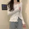 Suéter de tricô feminino para outono e inverno com barra franzida, peça interna estilosa, top justo para outono e inverno