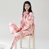 Pijama para Mujer Primavera y Otoño Algodón Puro Manga Larga Cárdigan Talla Grande Algodón Otoño e Invierno Casual Conjunto para Estar en Casa Cómodo y Dulce