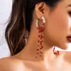 Brincos de Pérola Tingidos com Sangue Estilo Gótico Transfronteiriço Europeu e Americano Brincos Criativos de Cristal com Franja de Sangue Gotejante para Halloween