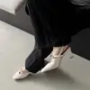 Sandalias de verano para mujer con punta abierta, piel genuina, tacón grueso, punta cuadrada poco profunda, zapatos elegantes de tacón bajo, versátiles para ir al trabajo