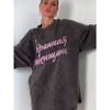 Camiseta Holgada y Versátil, Elegante y Adelgazante, Moderna Retro Americana Lavado Negro Desgastado Algodón Puro Manga Corta para Mujer