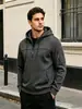 Moletom com Capuz Masculino Estilo Primavera e Outono, Forrado com Fleece, Bolso com Zíper, Jaqueta Esportiva Casual, Pulôver de Cor Sólida, Roupas Masculinas