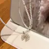 Colar de Margarida Pérola Dourado Totalmente Cravejado Estilo Fresco Vintage Temperamento Suave Versátil Exquisito Corrente de Clavícula de Alta Qualidade para Mulheres