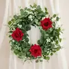 Corona Artificial Transfronteriza con Hojas de Eucalipto, Hojas de Bayas y Hojas de Dinero para Decoración de Puerta Principal del Hogar, Corona de Enredadera de Primavera y Verano