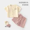 Conjunto de Gasa para Bebé, Ropa de Casa para Bebé, Conjunto de Top de Manga Corta de Doble Capa de Algodón Puro y Shorts, Ropa de Verano con Aire Acondicionado para Niños y Niñas