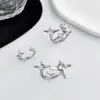 Anel Aberto com Design de Estrela de Quatro Pontas Cravejado de Diamantes, Estilo Minimalista, Anel de Dedo Indicador Ajustável com Zircônia Starlight Tendência