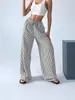 Em Estoque Primavera, Verão e Outono Europeu e Americano Amazon Aliexpress Tk Transfronteiriço Calças Casuais Retas Listradas Soltas Femininas