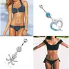 Ancla de Acero Inoxidable Caballo Marino Forma de Corazón Piercing de Ombligo Anillo Azul para Ombligo Joyería para Body Piercing Transfronterizo