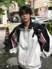 Jaqueta com Costura de Cor Contrastante Três Listras Masculina Outono Retro Americano Jaqueta Esportiva Moletom Cleanfit Manga Raglã