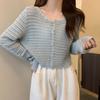 Cárdigan de punto calado para mujer, blusa corta de manga larga con tejido exterior de malla, novedad de verano de 2024