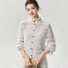Luxo discreto! Cardigan de Tricô Kangbao La Seda Cashmere Feminino Gola Peter Pan Suéter Crochê Vazado Vestido Longo
