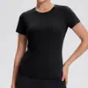 Camiseta Esportiva de Yoga Transfronteiriça Nova para Mulheres, Gola Redonda, Leve, Respirável, Corte Solto, Top Fitness, Camisa de Manga Curta para Maratona ao Ar Livre