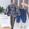 Ropa Infantil Niños Ropa de Primavera y Otoño 2025 Nuevo Estilo Traje Bebé Otoño Tie-Dye Cuadros Camisa Manga Larga Conjunto de Tres Piezas