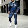 Sudadera con capucha y pantalón de chándal de dos piezas con efecto imitación mezclilla, estampado digital, Exportación a eBay Amazon Transfronterizo Europeo y Americano