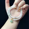 Té Amarillo Cristal Tianshan Esmeralda Ábaco Artículos de Alta Calidad Pulsera de Doble Círculo Seda Dorada Jade Calabaza Deslizante Diseño DIY Pulsera