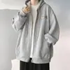 Jaqueta top de cor sólida, com zíper e capuz, forrada com fleece, espessa para outono e inverno, tamanho plus size, corte solto para estudantes, unissex
