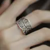 Anillo de Plata de Ley 925 Estilo Chino Nuevo Temperamento Retro Alto Grado Diseño Hueco Sentido de Diseño Anillo de Dedo de Superficie Ancha Apertura Ajustable Flor de Loto Entrelazada