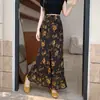 Saia Floral, Estilo Férias de Primavera e Verão, Doce e Emagrecedora, Saia Versátil para Pessoas Baixas, Saia de Chiffon Estampada Cauda de Peixe