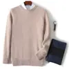 Suéter de Lã Grossa de Inverno para Homens, Novo Suéter Pulôver Casual de Cor Sólida com Gola Redonda, Camisa Básica Solta de Tricô de Caxemira