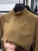 Capa base térmica de mezcla de lana engrosada para hombre, cuello alto, manga larga cálida de invierno, camiseta moderna