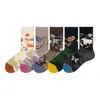 Calcetines de Algodón Sin Costuras Hechos a Mano de Punto Otoño-Invierno Originales Vintage Estilo Pintura al Óleo Dibujo Animado Artístico Retro para Mujer