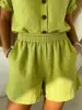 2026 Verano Transfronterizo Europeo y Americano Sitio Independiente Nuevo Amazon Color Sólido Bolsillo Casual Cómodo Algodón y Lino Shorts para Mujer
