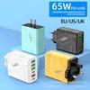Carregador de Celular Estilo Mecha Europeu e Americano Transfronteiriço Multi-Porta 4 USB + 2C Cabeça de Carregamento Rápido 5V3A Cabeça de Carregamento Nitreto de Gálio