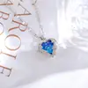 [Aço Titânio] Nova Corrente de Clavícula Coração do Oceano Primavera Colar Feminino Leve Luxo Cristal Azul Amor Atacado