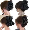 Pinza para el Cabello Grande de Lazo de Satén de Gama Alta para Mujer, Exquisita Pinza Plegada para la Parte Trasera de la Cabeza, Pinza de Tiburón