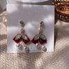 Pendientes de plata 925 con forma de estrella de Internet, con lazo de terciopelo rojo, para novia, con perlas, para mujer.