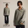 Cadena Ropa de Moda para Hombre Otoño e Invierno Nuevo Producto Solapa 400g Felpa Manga Larga Deshilachada Desgastada Holgada Camiseta de Manga Larga para Hombres y Mujeres
