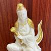Fruta Marfim com Design de Chama Banhado a Ouro, Estátua de Guanyin, 15*7,5*4,5cm, Ornamento Artesanal para Prateleira de Exposição da Sala de Estar de Casa