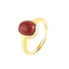 Anillo de Moda para Dedo Índice de Plata S925 Estilo Geométrico para Mujer Anillo Pequeño Cabujón Chapado en Oro Simple Ágata Roja del Sur Plata Pura